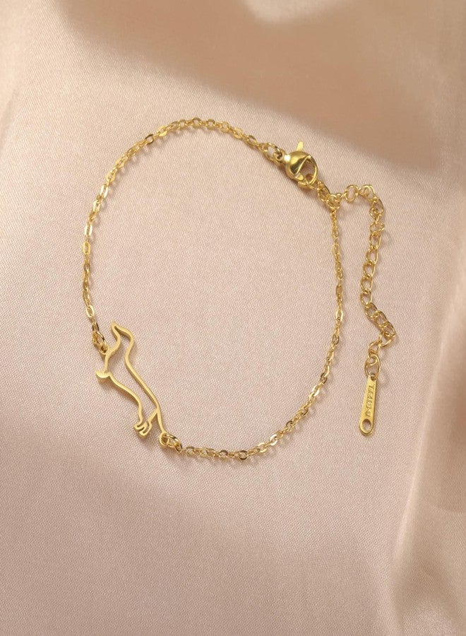 TEAMER Deliacte Dachshund Bracelet Sausage Dog Bracelet Stainless Steel Dachshund Lover Pet Animal Jewelry For Women Men (Gold) - Image 4