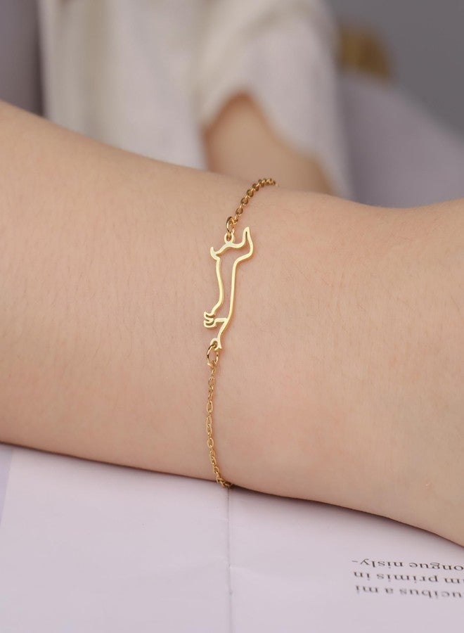 TEAMER Deliacte Dachshund Bracelet Sausage Dog Bracelet Stainless Steel Dachshund Lover Pet Animal Jewelry For Women Men (Gold) - Image 5