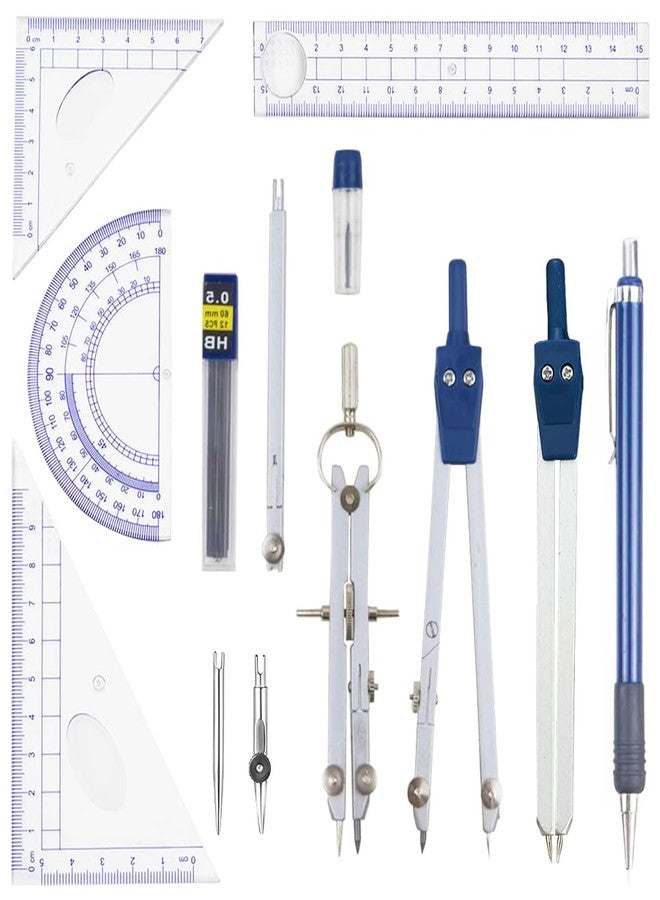 Ysglory 13 Pieces Geometry Set Compass Geometry Tools Math Compass and Protractors Set Metal Drawing Compass Precision Set Graphic Compasses Triangle Rulers Pencils Protractor with Storage Case - Image 4