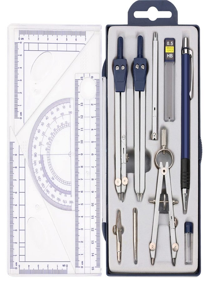Ysglory 13 Pieces Geometry Set Compass Geometry Tools Math Compass and Protractors Set Metal Drawing Compass Precision Set Graphic Compasses Triangle Rulers Pencils Protractor with Storage Case - Image 1