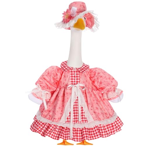 Sunnymove Spring Flower Goose Outfit Daisy Rose Floral Dress for 23 Cement Plastic Goose Statue for Valentines Day Summer Outdoor Garden Yard Patio Lawn DecorPink Rose - Image 1