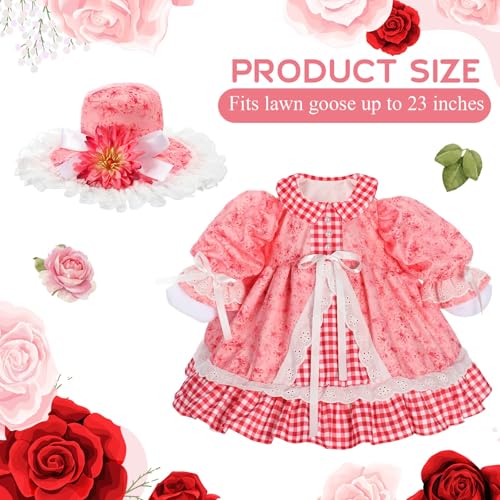 Sunnymove Spring Flower Goose Outfit Daisy Rose Floral Dress for 23 Cement Plastic Goose Statue for Valentines Day Summer Outdoor Garden Yard Patio Lawn DecorPink Rose - Image 3