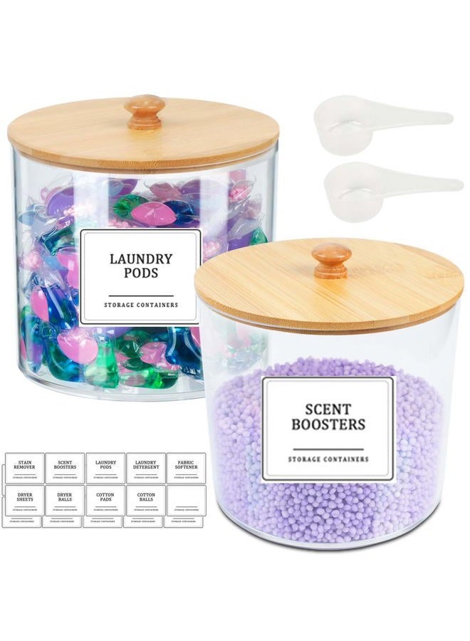 Ecopandy 2 Pack Laundry Pods Container,Clear Laundry Room Organization Containers,Large Laundry Detergent Powder Storage Containers with Bamboo Lids & Labels for Scent Booster,Powder,Pods - Image 1