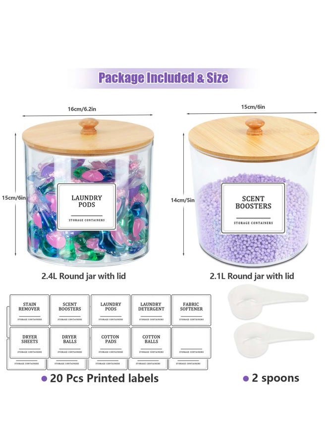Ecopandy 2 Pack Laundry Pods Container,Clear Laundry Room Organization Containers,Large Laundry Detergent Powder Storage Containers with Bamboo Lids & Labels for Scent Booster,Powder,Pods - Image 2