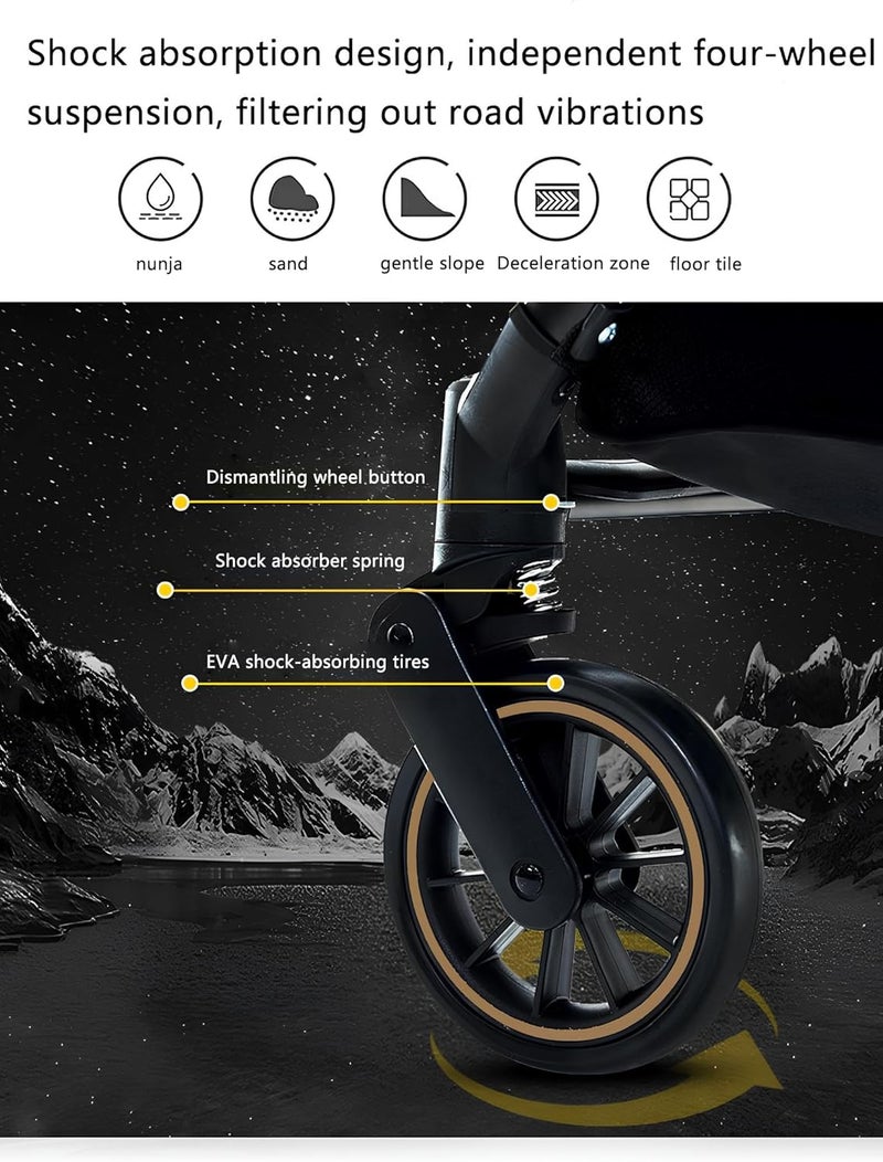 HOTSUAE Lightweight Stroller,Foldable Baby Stroller, 0-3 Year Old Baby Travel Stroller With Storage Basket, Four-Wheel Suspension, One Click Folding, Can Sit Or Lie Down, 5-Point Seat Belt, Black - Image 5