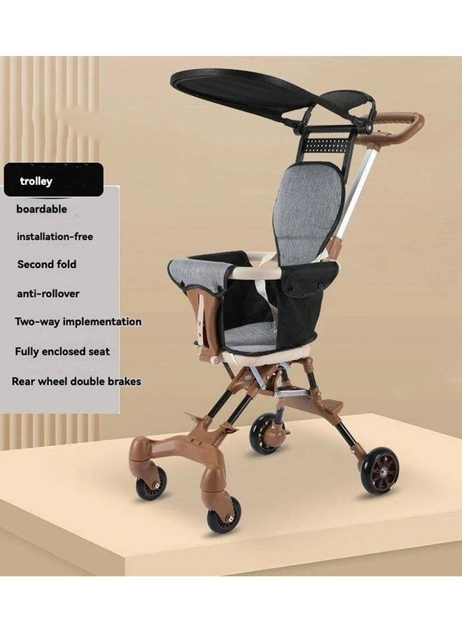 DEHKAH - Breathable Easy-To-Fold Lightweight Stroller With Sun Canopy - Brown - Image 1