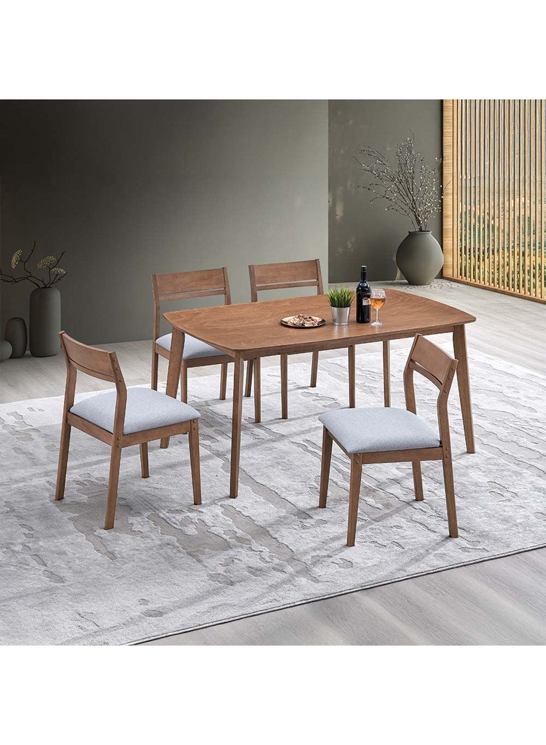 Mervil 1+4 Dining Set 5-Piece Comfortable Dining Set | Kitchen Dining Table With 4 Dining Chairs | Modern Design Furniture For Dining Room - Style Oak/Grey