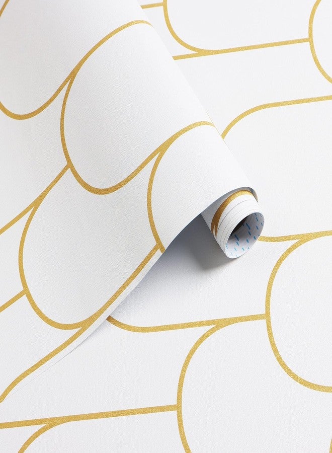 Rylan Stripe Peel and Stick Wallpaper Modern Black Contact Paper Geometric Black and Gold Removable Paper Self Adhesive Wallpaper Decorative for Wall Countertop Bedroom Vinyl Film (White 45 * 900) - Image 1