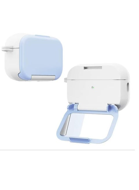 New TPU Earphone Case Airpod 4 with Mirror Shockproof Charging Box Sleeve Foldable Protector Earbuds Shell for Airpods 4 (Light Blue)