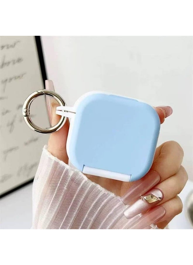 New TPU Earphone Case Airpod 4 with Mirror Shockproof Charging Box Sleeve Foldable Protector Earbuds Shell for Airpods 4 (Light Blue)