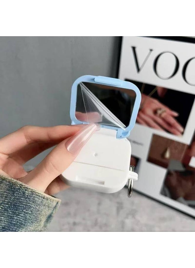 New TPU Earphone Case Airpod 4 with Mirror Shockproof Charging Box Sleeve Foldable Protector Earbuds Shell for Airpods 4 (Light Blue)