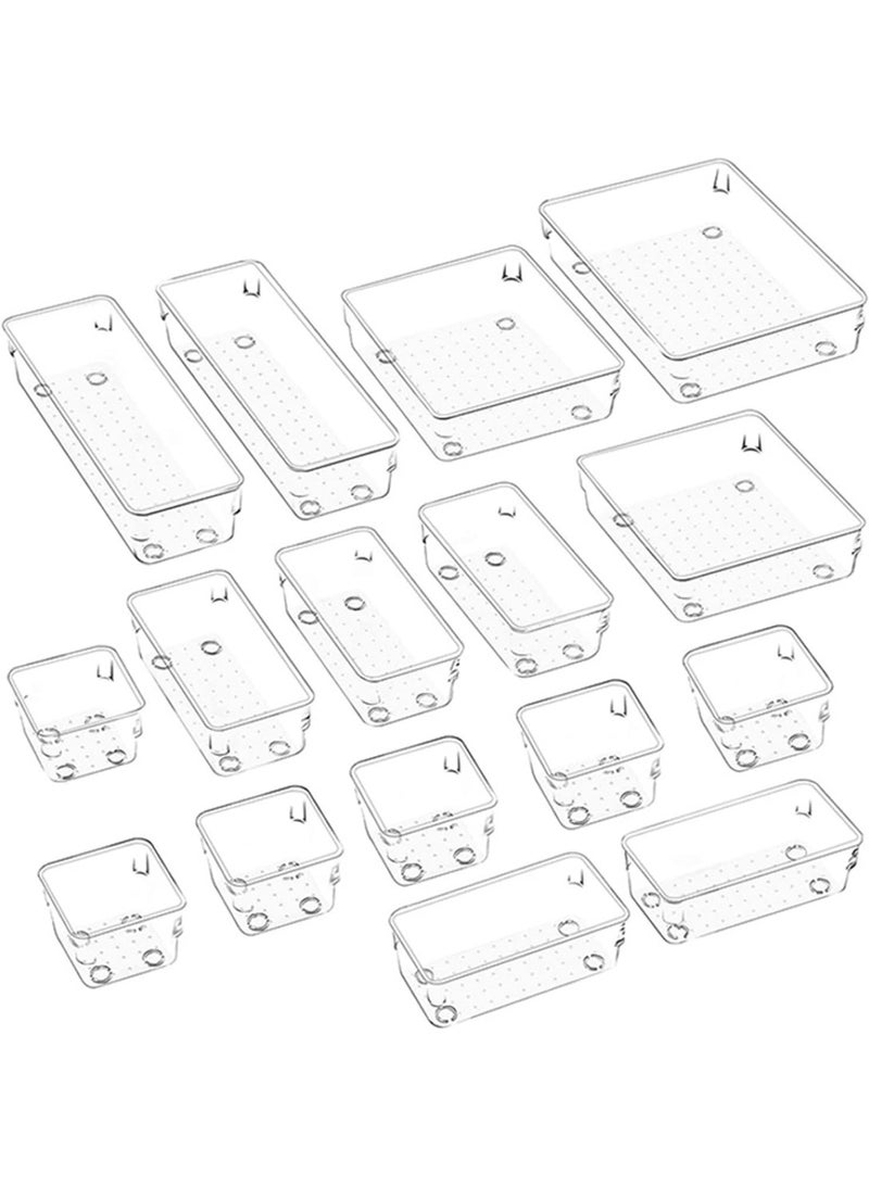 16PCS Clear Drawer Organizers, Drawer Organizer Box Set , 5-Size Desk Drawer Organizer Trays Storage Tray for Makeup Jewelries in Bedroom Dresser Office Kitchen - Image 2