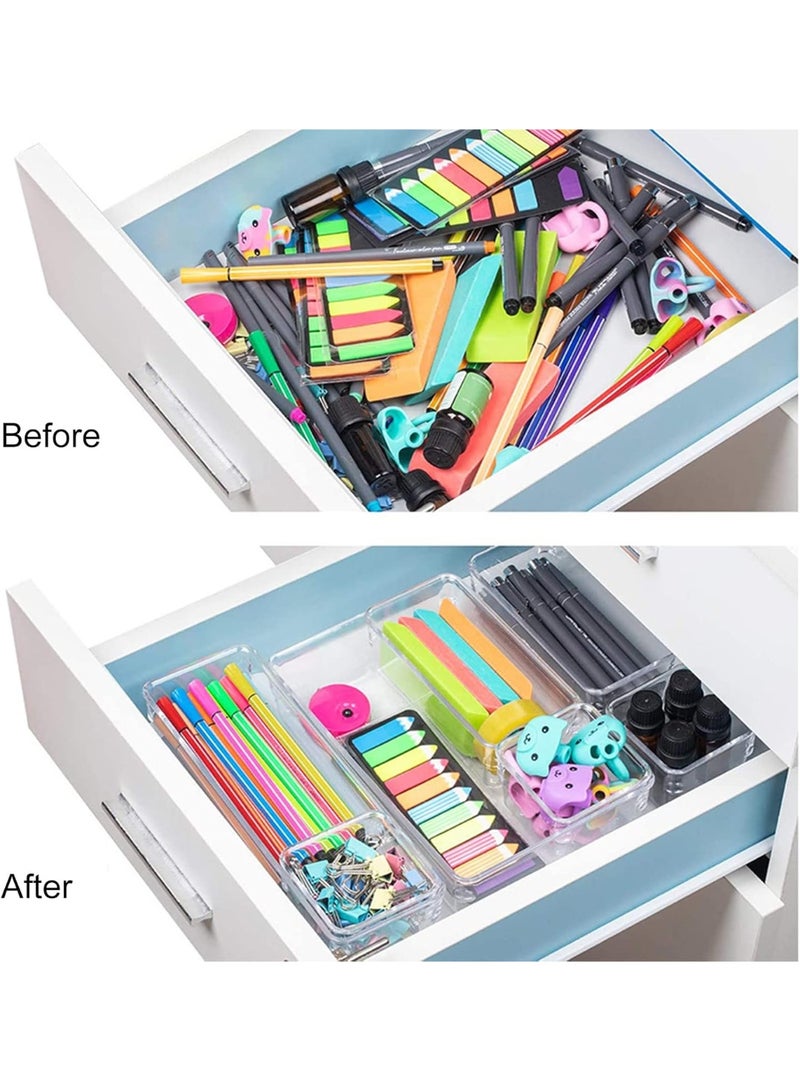 16PCS Clear Drawer Organizers, Drawer Organizer Box Set , 5-Size Desk Drawer Organizer Trays Storage Tray for Makeup Jewelries in Bedroom Dresser Office Kitchen - Image 5