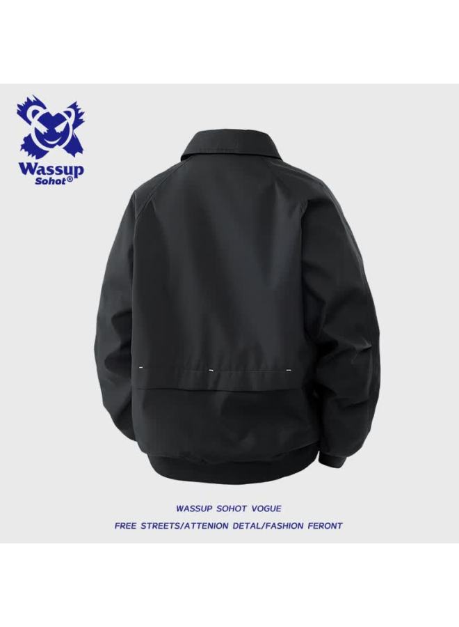 Wassup Sohot Men's Jacket, Spring And Autumn Waterproof Windproof Solid Color Versatile Coat, Warm Lapel Collar Jacket, Brown Coffee Color, Size L - Image 1