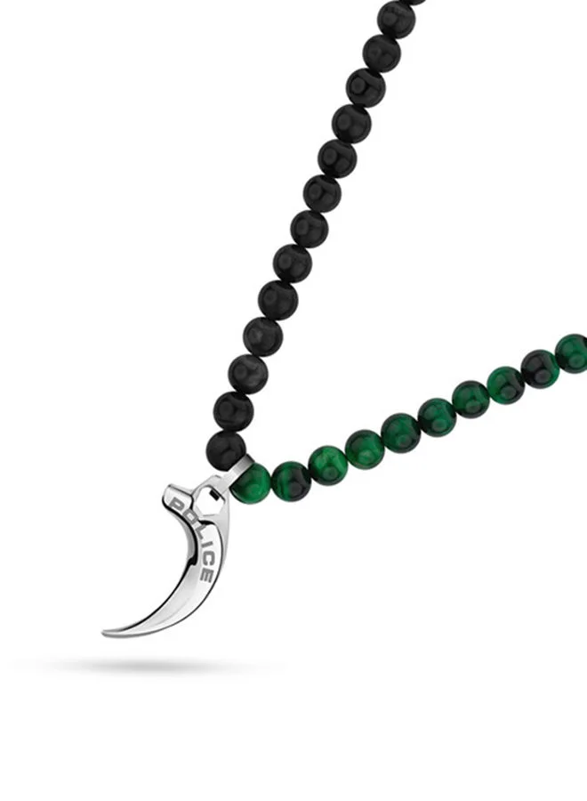 POLICE Gents Necklace Featuring a Mix of Malachite, Onyx, Lapis Beads with Stainless Steel Pendant