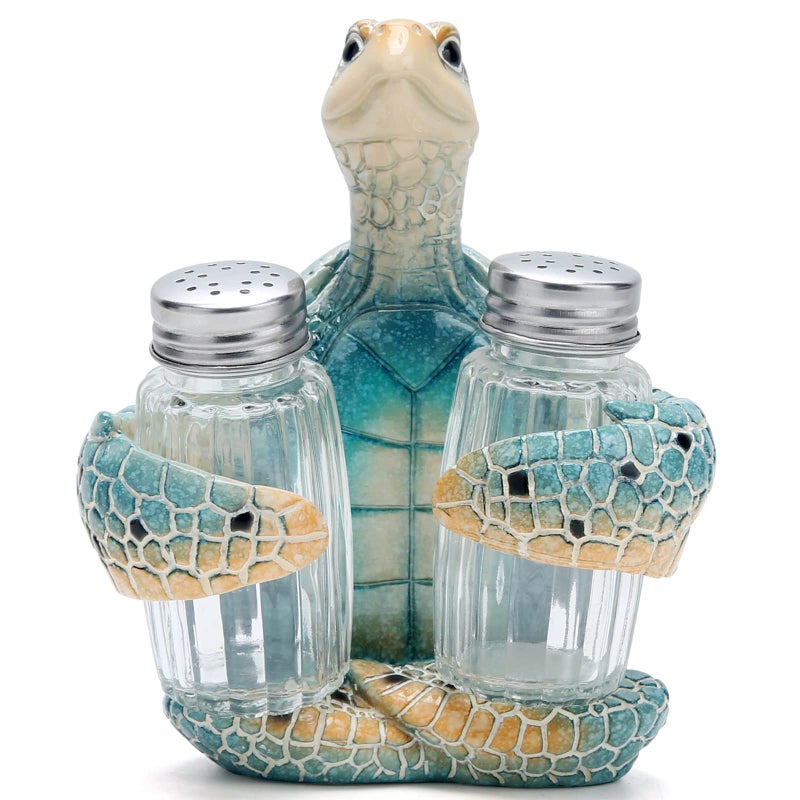 Hodao Sea Turtle With Salt and Pepper Shaker Figurines Decorations Turtle Set with Holder Figurine for Beach Bar or Tropical Kitchen Decor Turtle Table Decorations For Home Gifts Turtle