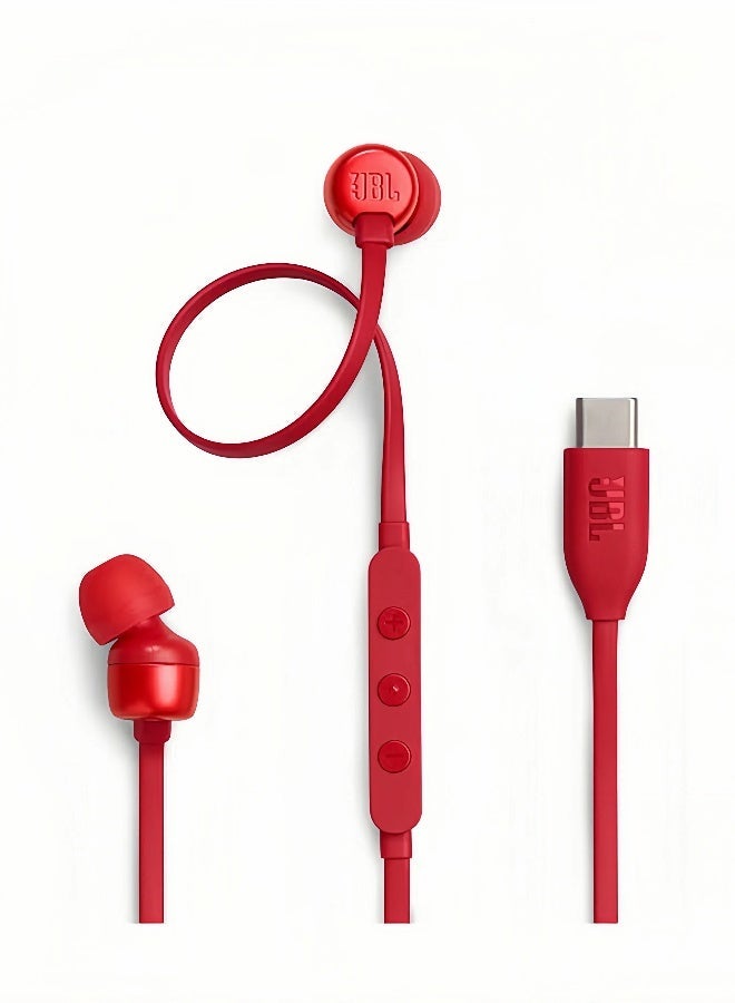 JBL Tune 310C USB-C Wired Hi-Res In-Ear Headphones - Red - Image 1