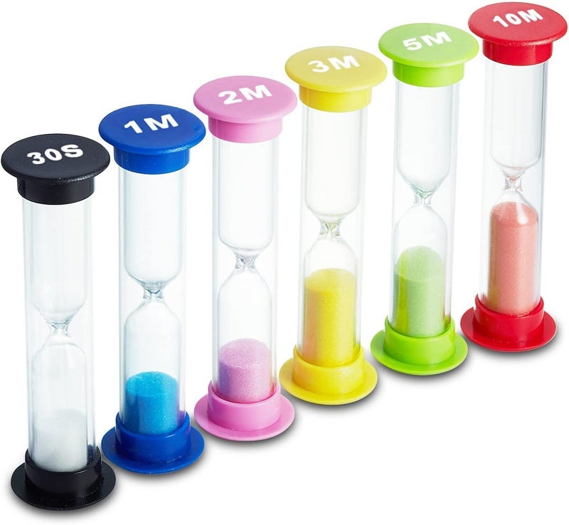 UrbAmerican Sand Timer 6 Colors Hourglass Sandglass Sand Clock Timer 30sec  1min  2mins  3mins  5mins  10mins Pack of 6 for Classroom Game Home Office Toothbrush Timer for Children Kids 