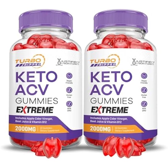 Justified Laboratories (2 Pack Turbo Ripped Keto ACV Gummies Extreme 2000MG Turbo Ripped Keto Gummies Apple Cider Vinegar Formulated with Pomegranate Beet Juice Powder B12 Vegan Non GMO 120 Gummys - Image 1