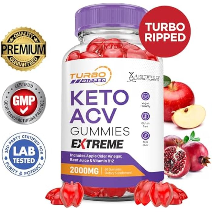 Justified Laboratories (2 Pack Turbo Ripped Keto ACV Gummies Extreme 2000MG Turbo Ripped Keto Gummies Apple Cider Vinegar Formulated with Pomegranate Beet Juice Powder B12 Vegan Non GMO 120 Gummys - Image 3