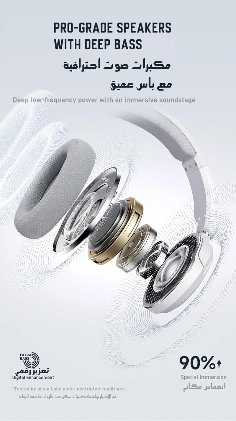 Picun G2 Pro Wireless Gaming Headset (New Edition), 7.1 Surround Sound, 2.4GHz Low Latency & Bluetooth 5.4, Up to 100H Battery, ENC Noise-Canceling Mic, RGB, for PC PS5 PS4 Mac Switch – White - Image 4