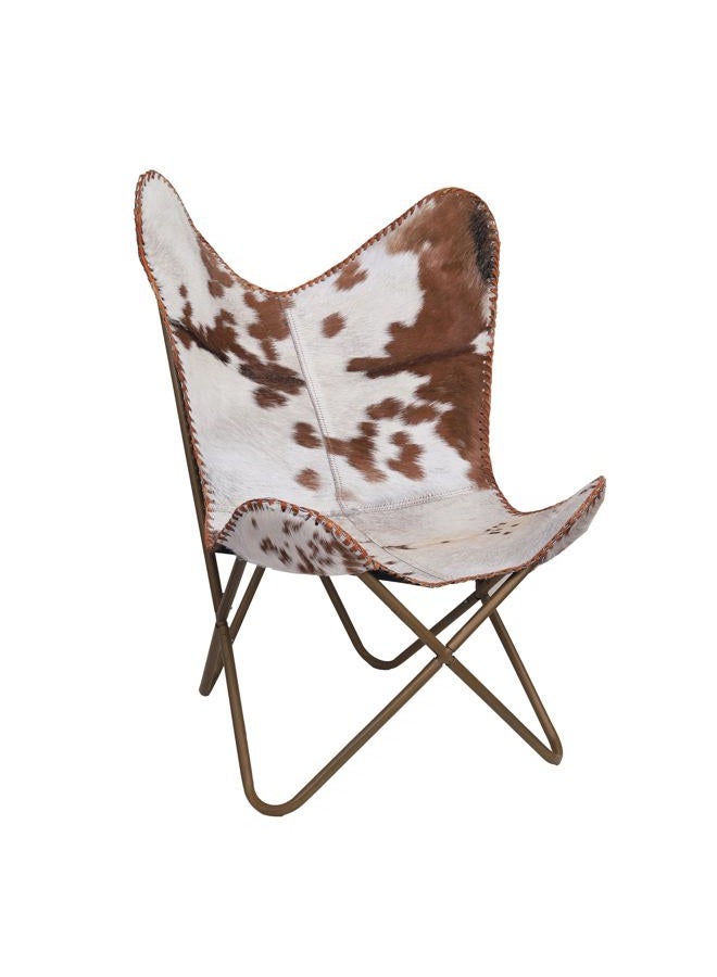 cuero Handmade Leather Butterfly Chair Living Room - Side Hand Stich Leather Chair Butterfly Brown White Chair - Image 1