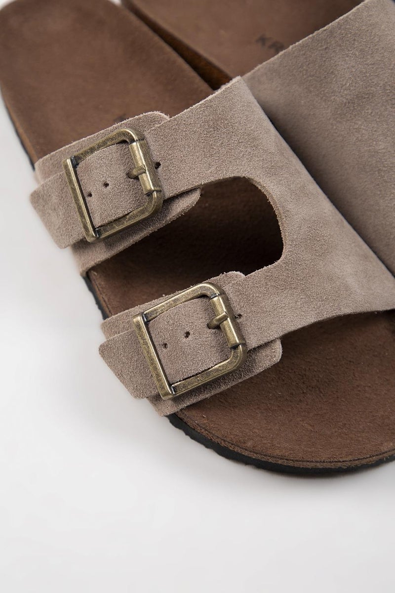 Krahe Jose Men's Genuine Leather Double Buckle Mink Slippers - Image 4