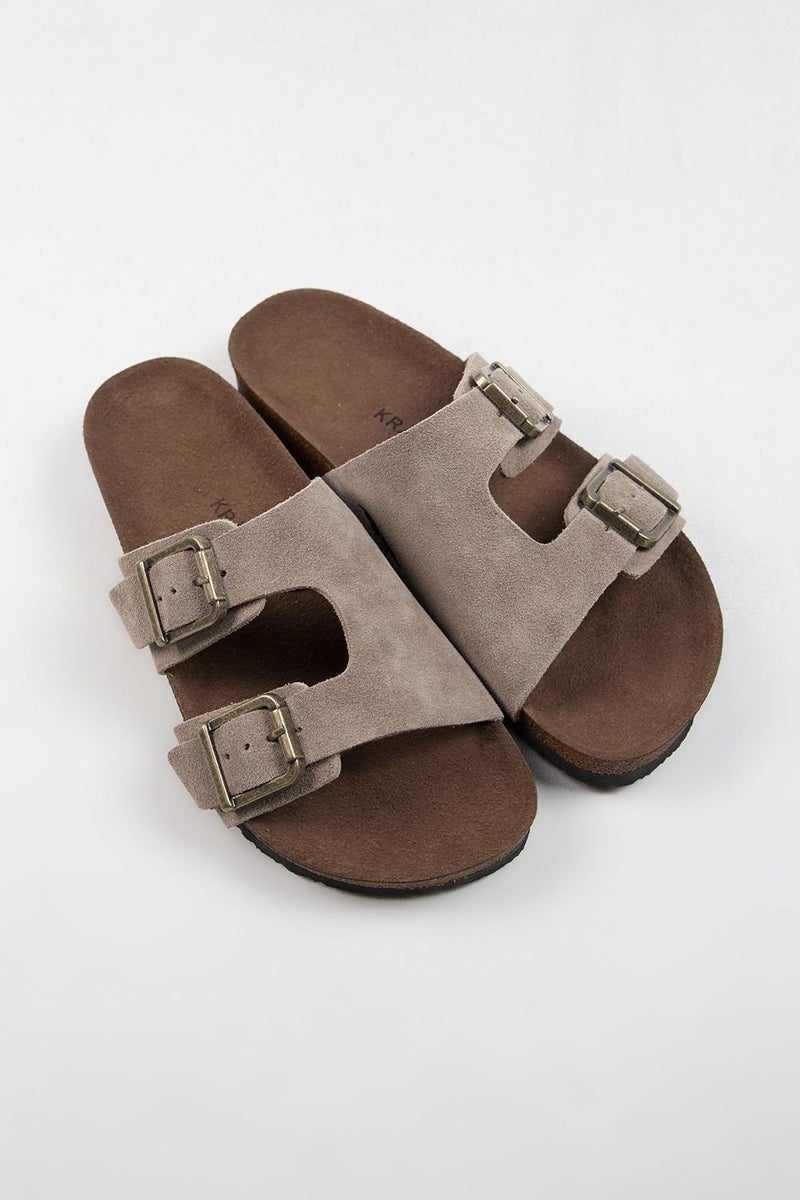 Krahe Jose Men's Genuine Leather Double Buckle Mink Slippers - Image 3