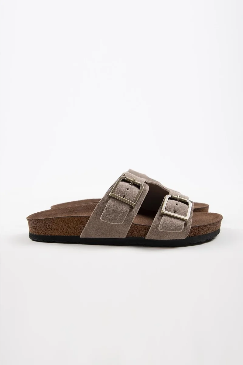 Krahe Krahe Jose Men's Genuine Leather Double Buckle Mink Slippers