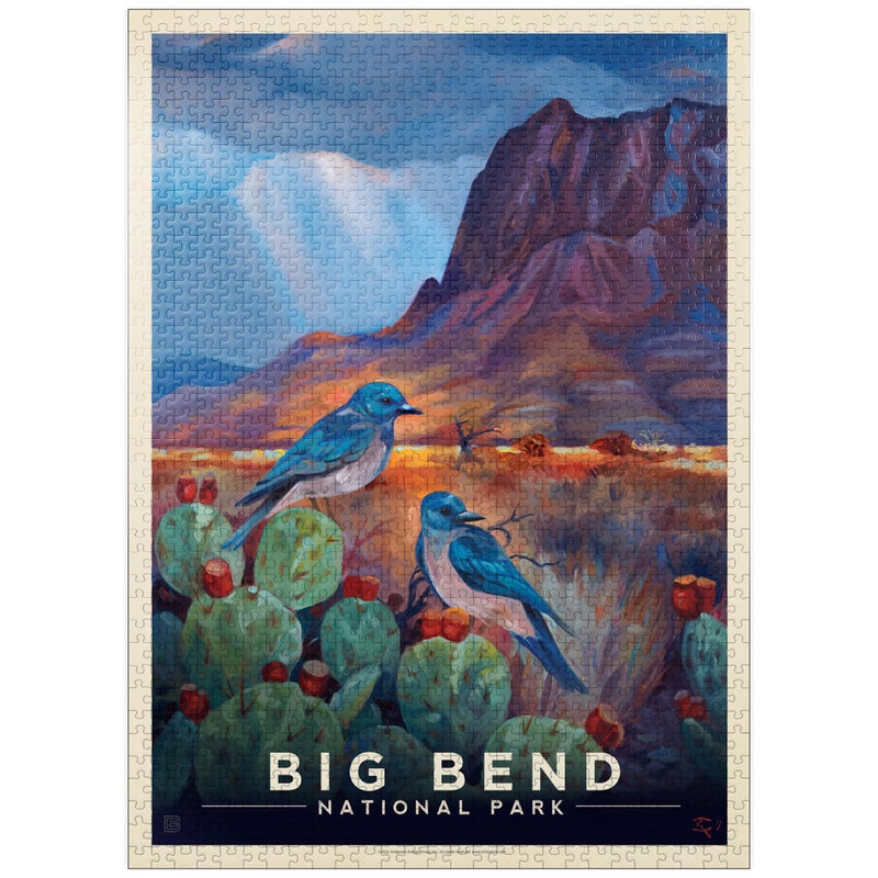 MyPuzzle Big Bend National Park Birds Vintage Poster Premium 1000 Piece Jigsaw Puzzle for Adults
