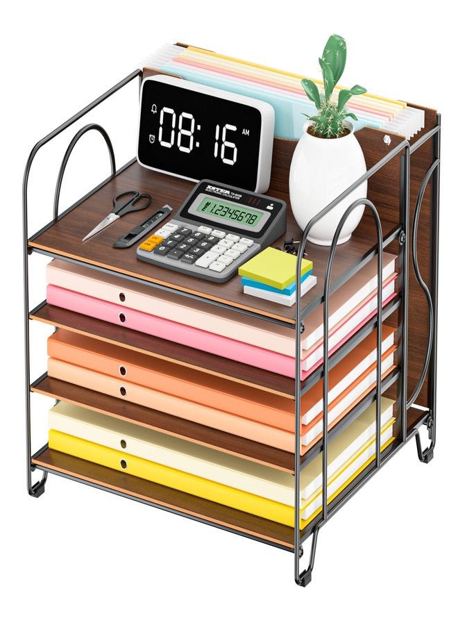 LUCYCAZ File Organizer for Desk - Paper Organizer, 4 Tier Wood Desk Organizer for Hanging File Folders Letter Size or A4 Size, Desktop File Organizer for Office School and Home, Black - Image 1