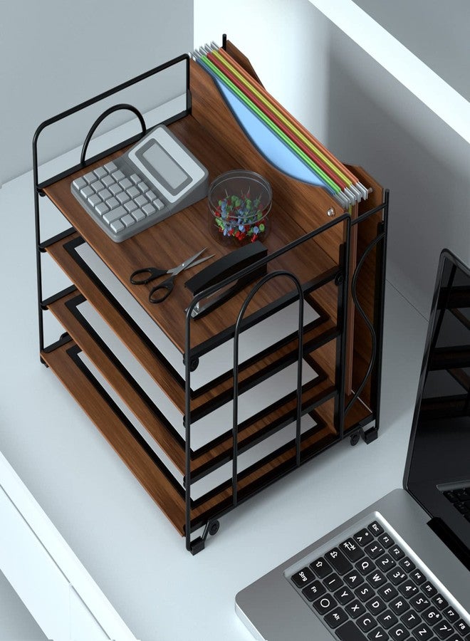 LUCYCAZ File Organizer for Desk - Paper Organizer, 4 Tier Wood Desk Organizer for Hanging File Folders Letter Size or A4 Size, Desktop File Organizer for Office School and Home, Black - Image 2