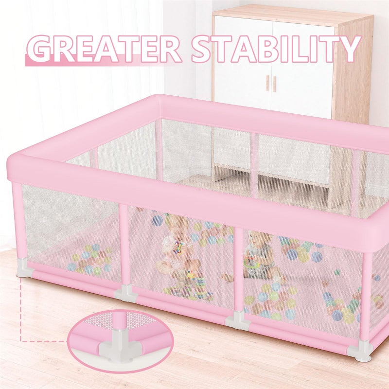 Hiaksedt Large Baby Playpen 74"x50", Baby Girl Play Pen for Babies and Toddlers Pink, Safe Structure and Soft, Skin-Friendly Fabric with Zipper Gates - Image 2