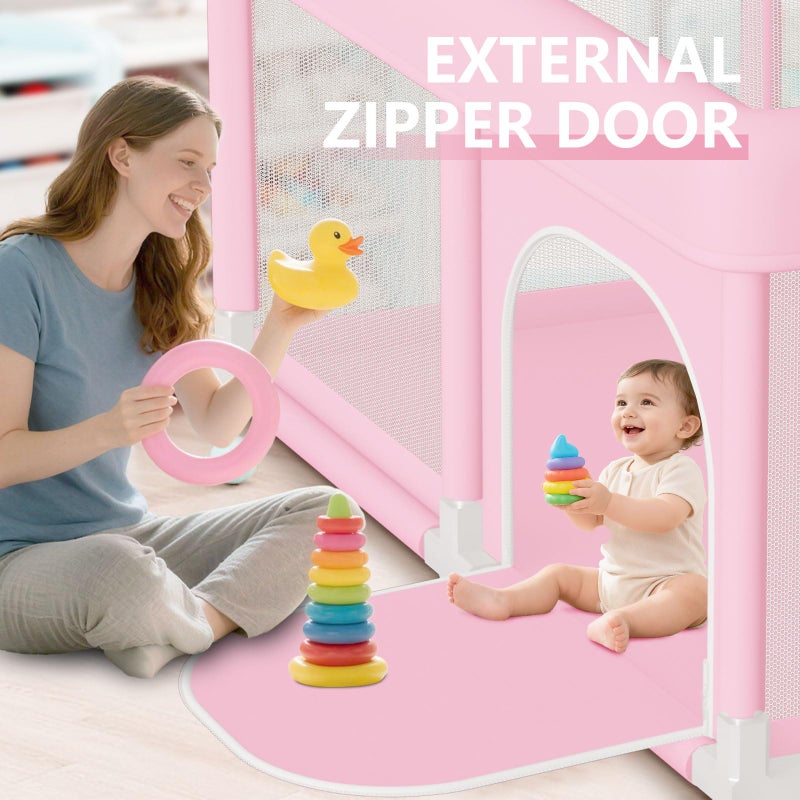 Hiaksedt Large Baby Playpen 74"x50", Baby Girl Play Pen for Babies and Toddlers Pink, Safe Structure and Soft, Skin-Friendly Fabric with Zipper Gates - Image 4