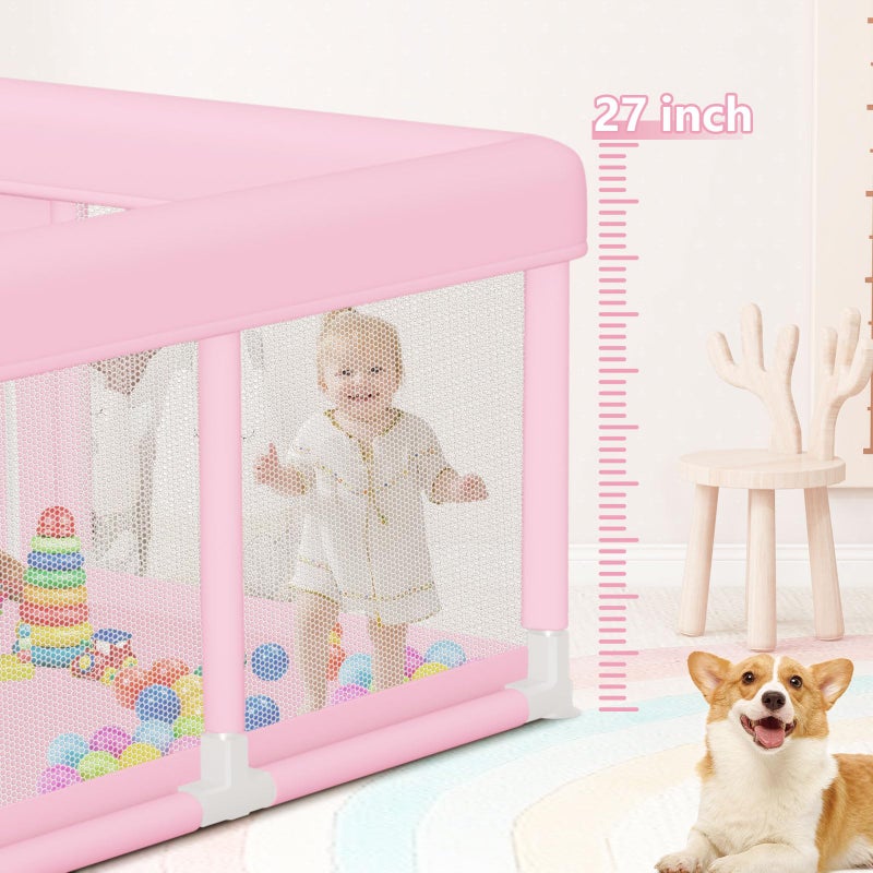 Hiaksedt Large Baby Playpen 74"x50", Baby Girl Play Pen for Babies and Toddlers Pink, Safe Structure and Soft, Skin-Friendly Fabric with Zipper Gates - Image 5