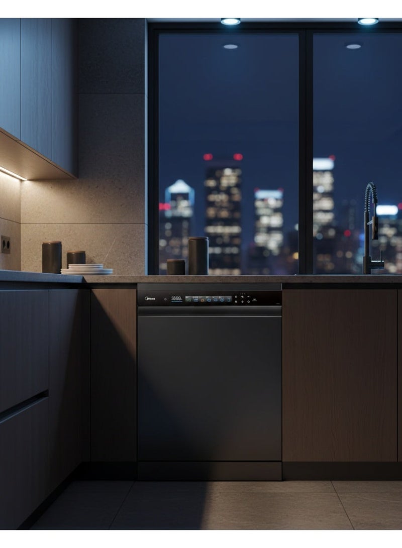 Midea Dishwasher 15 Place Settings, 6+3 Programs, Inverter Quattro Motor, 3 Racks, Ion DishFresh Sterilization, Touch Screen, Active Open Dry, Black MDWEF1533GUR(BS)-WU-EG black - Image 5