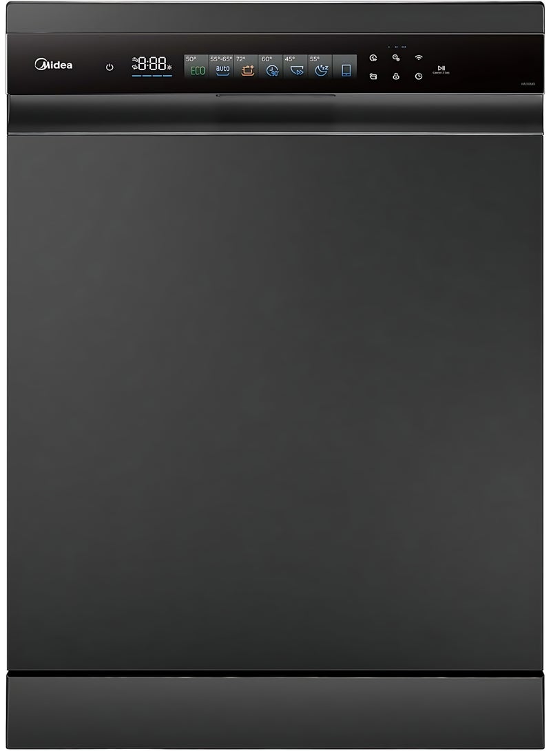 Midea Dishwasher 15 Place Settings, 6+3 Programs, Inverter Quattro Motor, 3 Racks, Ion DishFresh Sterilization, Touch Screen, Active Open Dry, Black MDWEF1533GUR(BS)-WU-EG black - Image 1