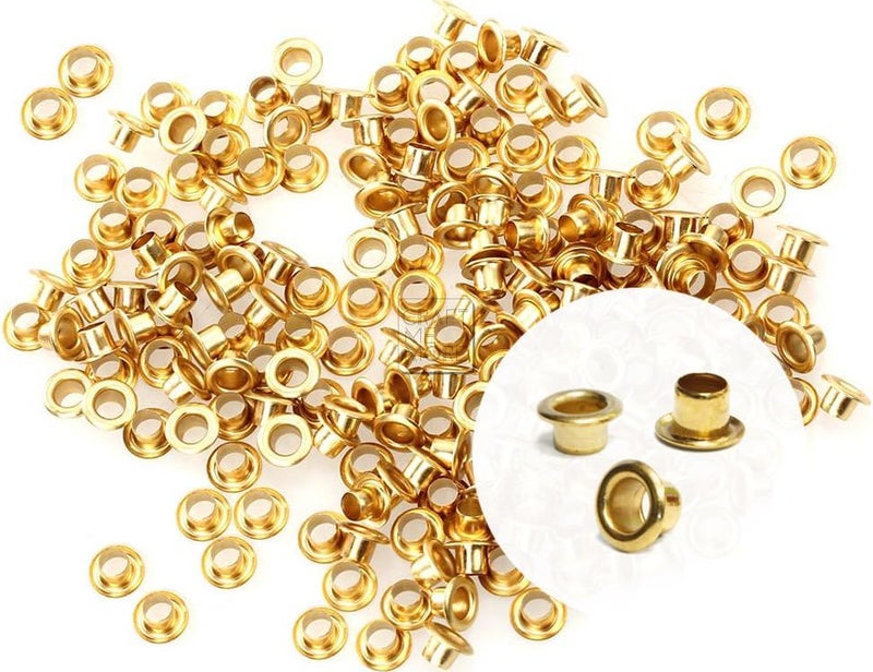 CRAFTMEMORE 1/8 Inch ID Grommets Eyelets 3MM Hole Self Backing Eyelet for Bead Cores, Clothes, Leather, Canvas 200pcs (Gold) - Image 1