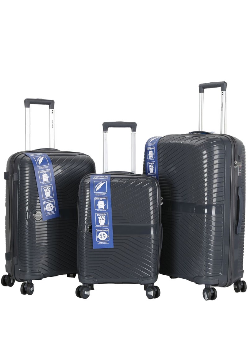 فيبتور طقم حقائب سفر بعجلات 3 قطع PP حقيبة جانبية صلبة بعجلات دوارة 360 درجة مع قفل TSA - Image 1