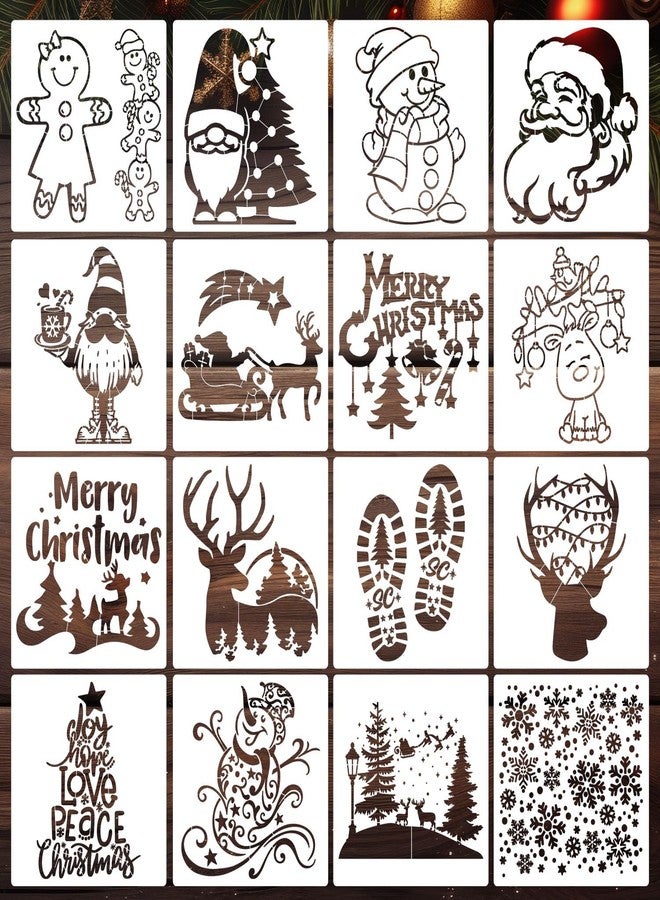 zosylley Christmas Stencils for Crafts Reusable 8” Large Christmas Stencil Santa Snowman Gnome Holiday Drawing Templates for Painting on Wood Doormat Fabrics Window Decor - Image 1