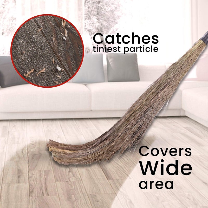 VIGUNI Viguni Broomstick for Home Kitchen Floor SteeloZ Soft Natural Grass Long Steel Handle Indian Broom116 cm LongIndoor Outdoor UseCompatible with Any Dustpan2pcs - Image 4