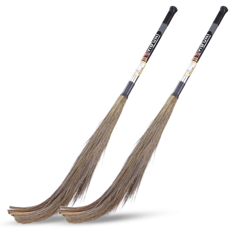 VIGUNI Viguni Broomstick for Home Kitchen Floor SteeloZ Soft Natural Grass Long Steel Handle Indian Broom116 cm LongIndoor Outdoor UseCompatible with Any Dustpan2pcs - Image 1