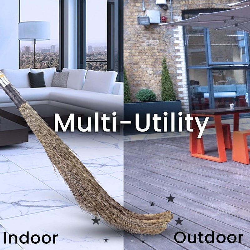 VIGUNI Viguni Broomstick for Home Kitchen Floor SteeloZ Soft Natural Grass Long Steel Handle Indian Broom116 cm LongIndoor Outdoor UseCompatible with Any Dustpan2pcs - Image 5