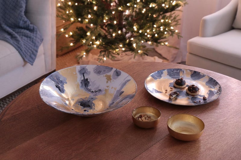 Beatriz Ball GLASS New Orleans Shallow Round Foil Leafing Bowl Set of 2 Gold - Image 5