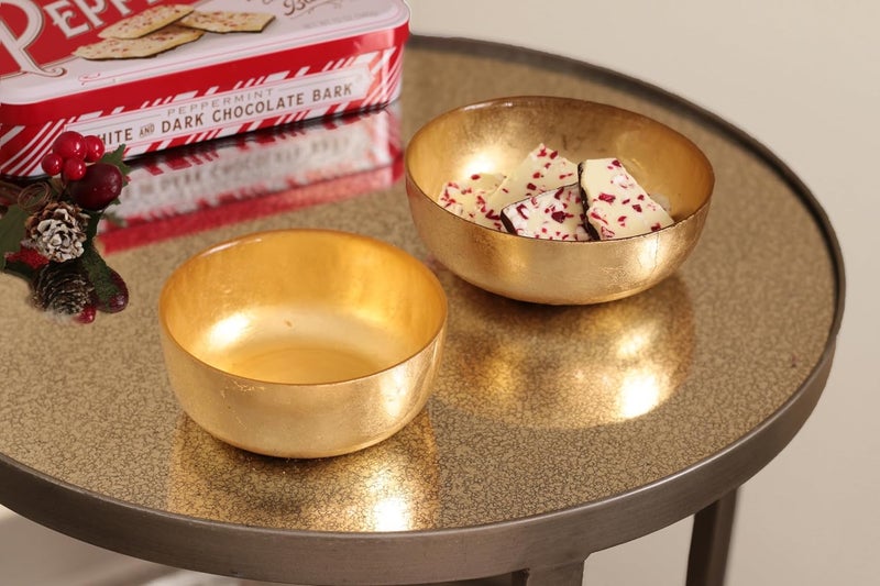 Beatriz Ball GLASS New Orleans Shallow Round Foil Leafing Bowl Set of 2 Gold - Image 4