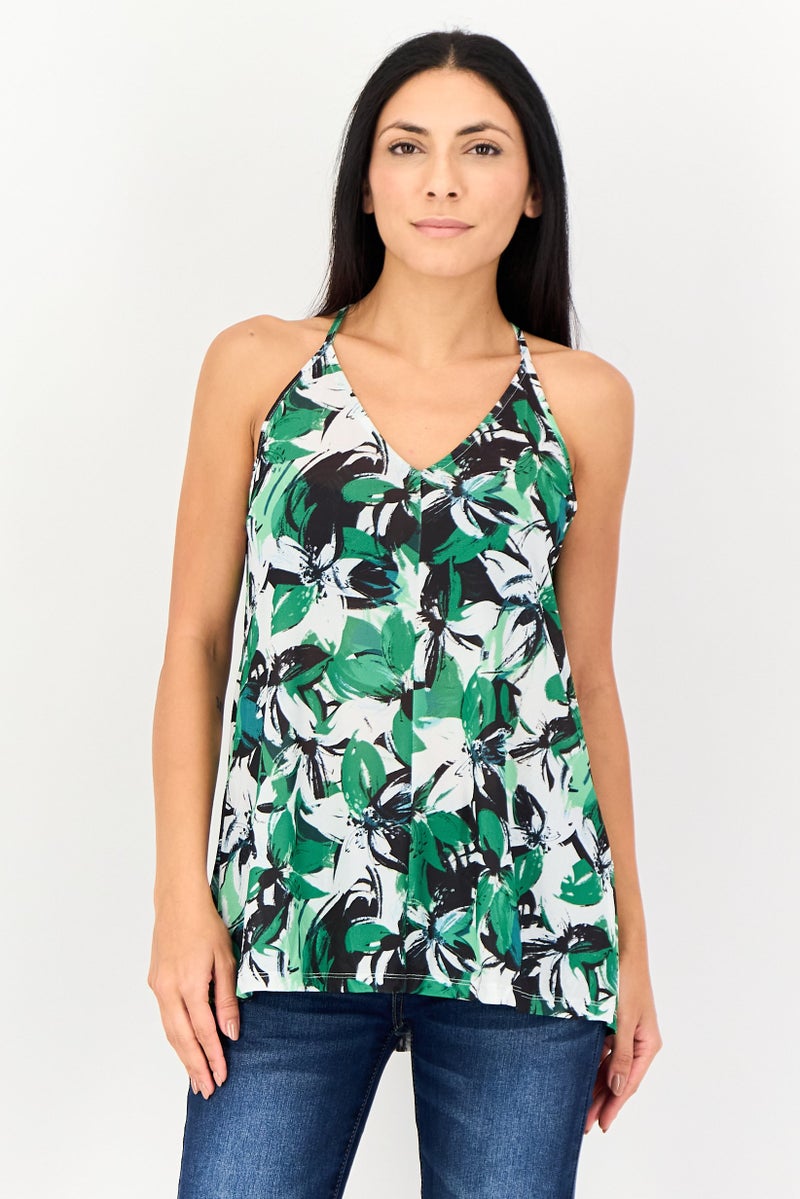 Mohito Women V-Neck Sleeveless Floral Print Top, Multicolor - Image 1