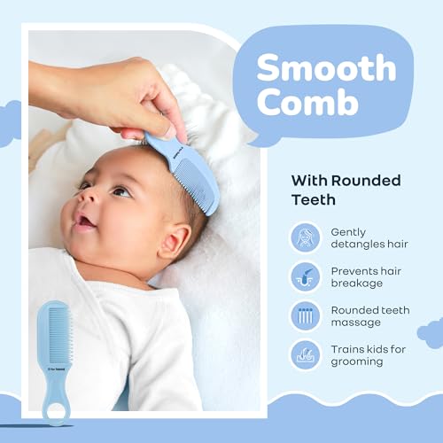 R for Rabbit Stylo Totcare Set Baby Grooming Kit for New Born Baby 4-in-1 Kids Set Hairbrush, Comb, Scissors & Tweezers Travel-Friendly Age 0+ Months (Sky Blue) - Image 3