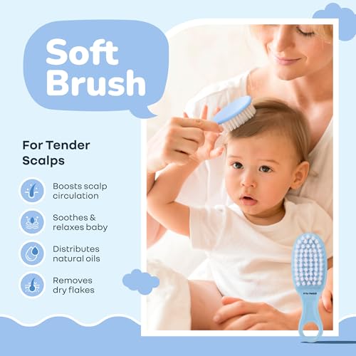 R for Rabbit Stylo Totcare Set Baby Grooming Kit for New Born Baby 4-in-1 Kids Set Hairbrush, Comb, Scissors & Tweezers Travel-Friendly Age 0+ Months (Sky Blue) - Image 2