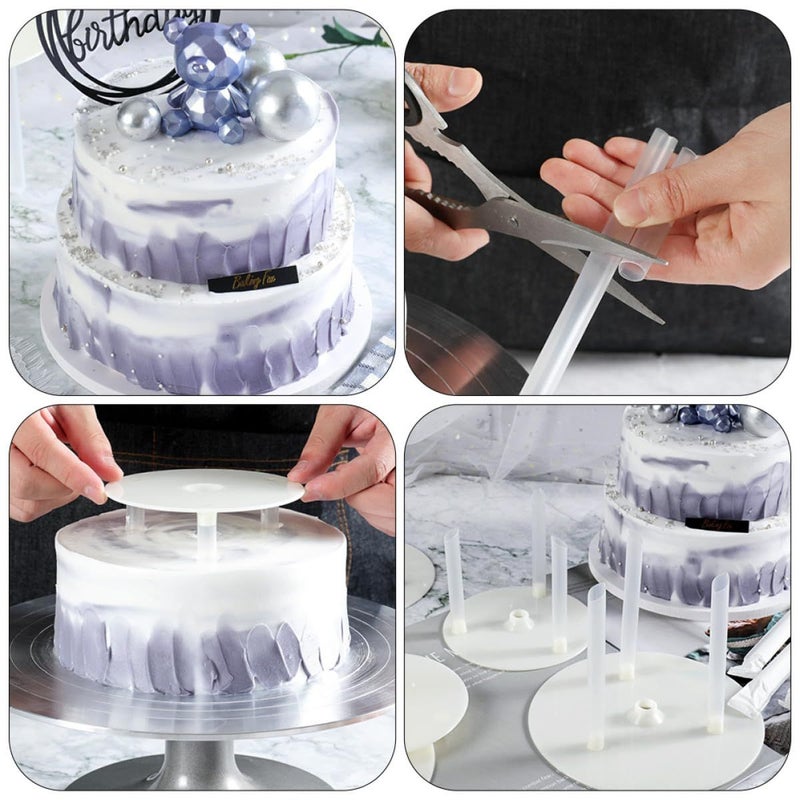 6 Inch 6 Sets Cake Support Rods Plastic Suspension Gaskets Multi Tier Dessert Display Stand Kit - Image 4