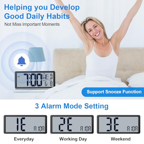 Xflyee Backlight Digital Wall Clock Battery Operated with Bluetooth Time Sync/No Setup Required, 15'' Large Digital Wall Clock with Day, Date & Temperature, Large Digital Clock for Bedroom, Office - Image 5